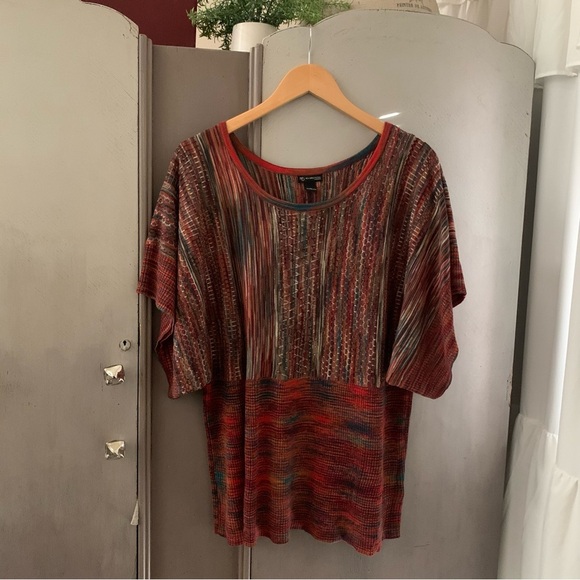 New Directions Red and Orange Boxy Short Sleeve Knit Sweater - Picture 6 of 6